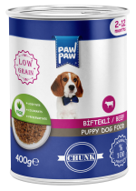 Hrană umedă bucăți pentru câine, Junior, PawPaw, Vită, 400g