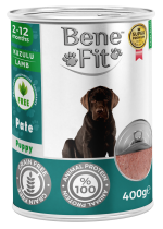 Hrană umedă pentru câine junior, Benefit, pate cu carne de miel, 400 g, super premium, formulă echilibrată pentru digestie sensibilă, aport optim de proteine animale, sprijin pentru dezvoltarea sistemului imunitar
