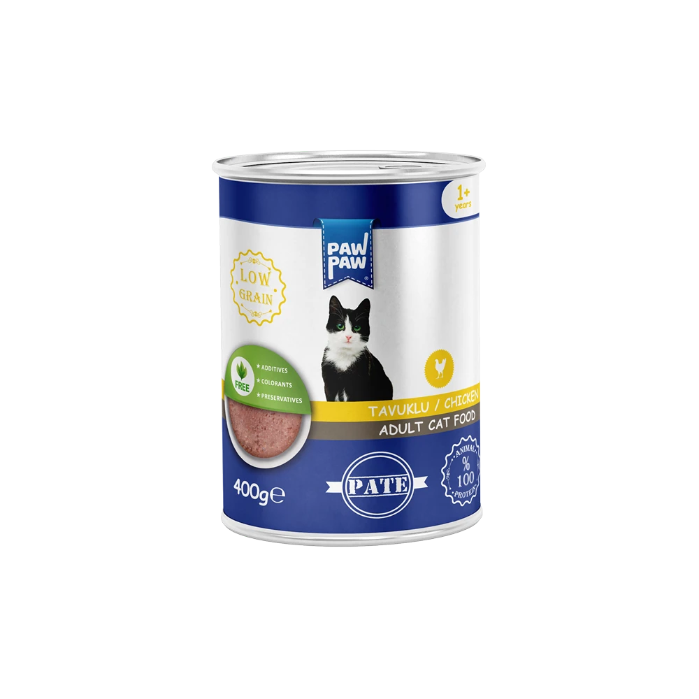 hrana-umeda-pisica-pate-mancare-umeda-pentru-pisica-pate-pui-400g_sntjmr Hrană umedă pisici adult, PawPaw, pate cu pui, 400 g, proteine ușor digerabile, gust delicios, energie zilnică - imagine 1