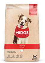 Hrană uscată pentru câini adulți, Midos, cu carne de miel și orez, sac 15 kg, premium, proteine animale de calitate, digestie sănătoasă, imunitate puternică