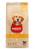 Hrană uscată pentru câini adulți, Midos, cu carne de pui și orez, sac 15 kg, premium, proteine animale de calitate, digestie echilibrată, imunitate puternică