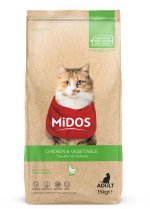 Hrană uscată pentru pisică, Adult, Midos, Pui & legume, 15kg, Anti-ghemuri